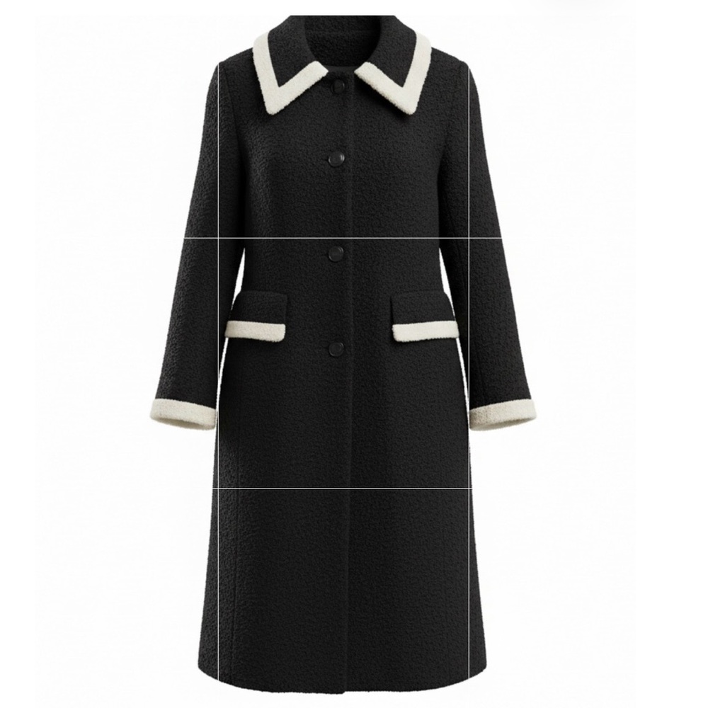 Marvin Richards Black Wool Blend Coat White Contrast Trim Mod Size 12 Petite